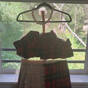 Simone Rocha Plaid Ruffle Crop Top Dress mesh